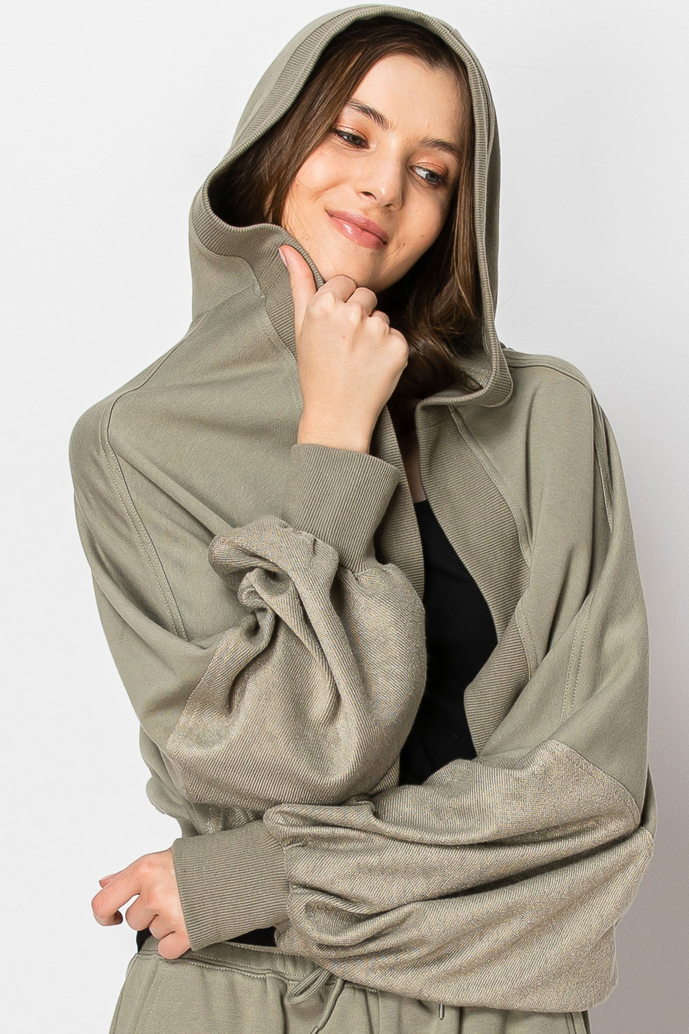 Hooded Bolero Shrug Long Sleeve Cardigan Jogger Pants Set