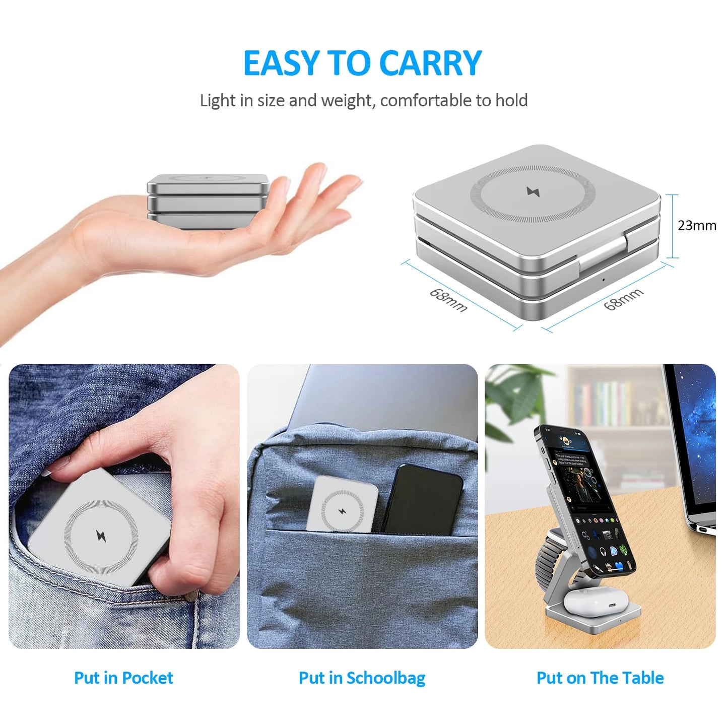 Magnetic Foldable Wireless Charger 3 in 1 Folding Wireless Charging for iPhone 16/15/14/13/12 Pro Max Fast Charging Dock Station