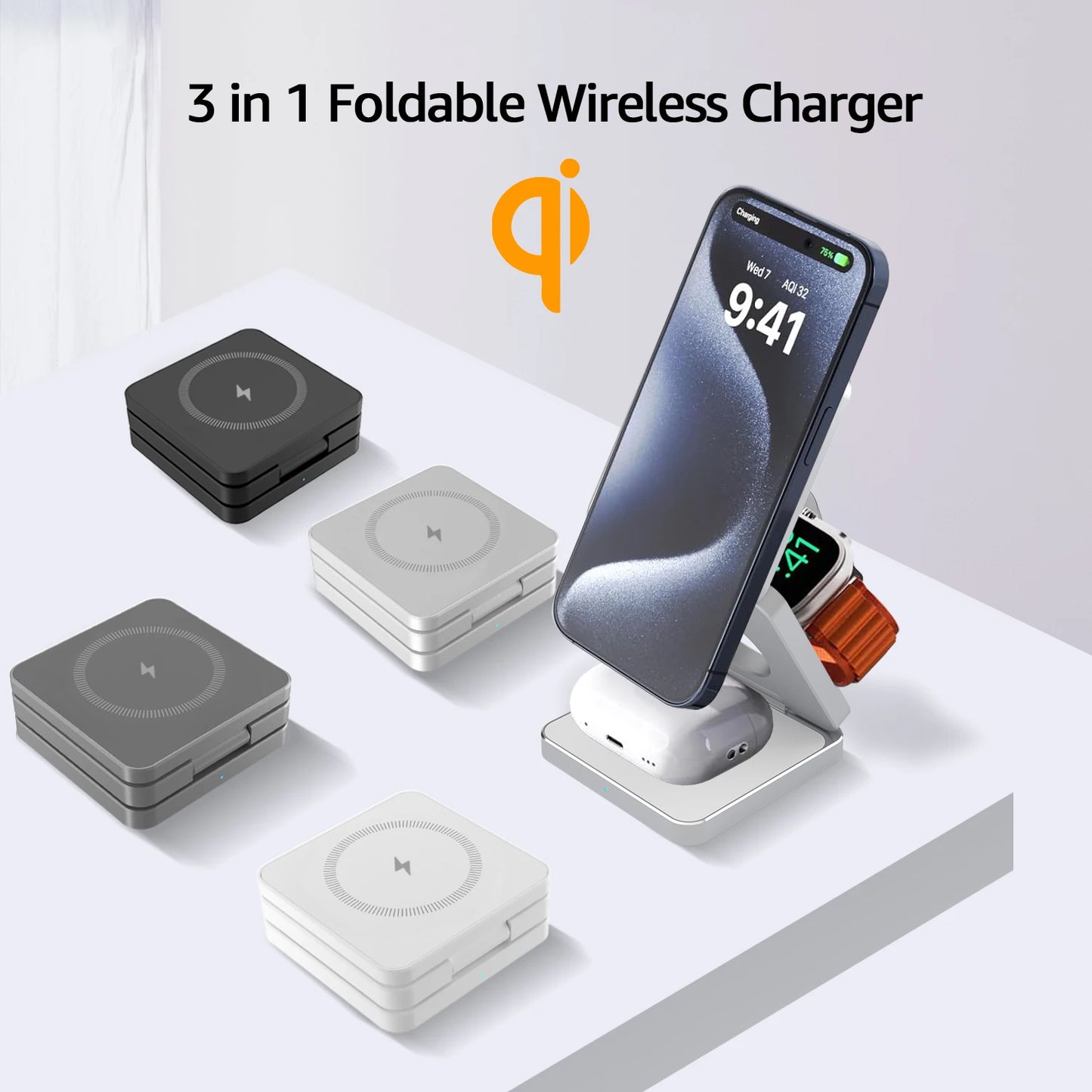 Magnetic Foldable Wireless Charger 3 in 1 Folding Wireless Charging for iPhone 16/15/14/13/12 Pro Max Fast Charging Dock Station