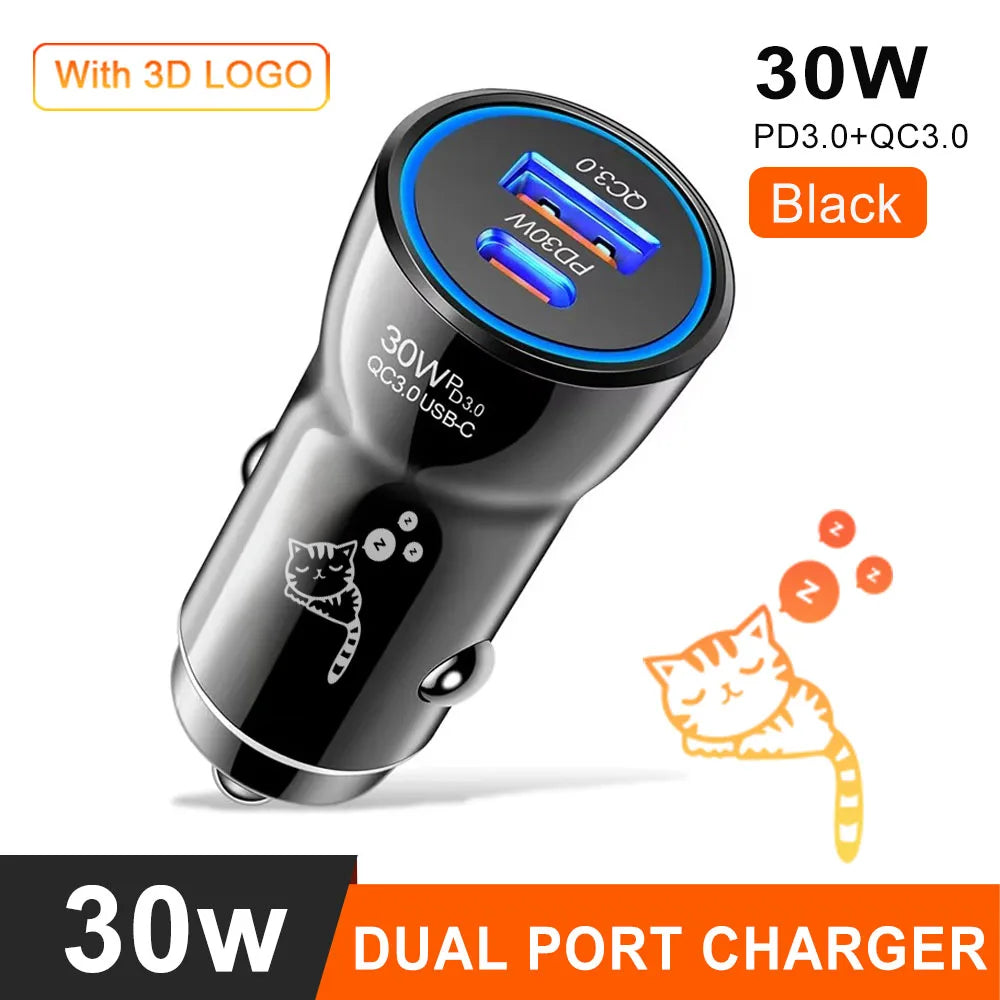 Eonline 48W Phone Car Charger Type C+USB Dual Fast Charging PD 30W+USB QC3.0 18W MAX for Car Lighter Slot Truck Universal Adapte