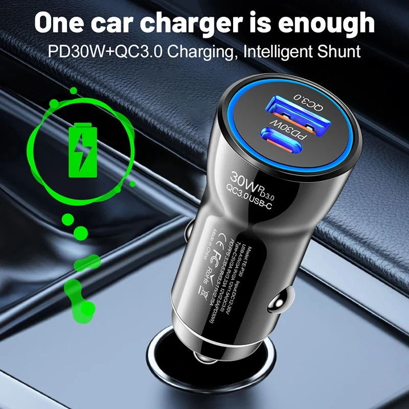 Eonline 48W Phone Car Charger Type C+USB Dual Fast Charging PD 30W+USB QC3.0 18W MAX for Car Lighter Slot Truck Universal Adapte