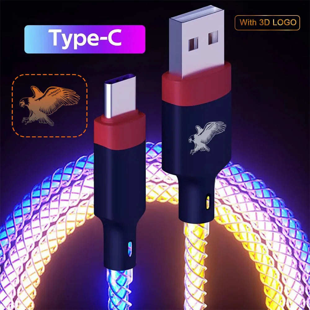 EONLINE RGB LED 6A USB Type C Cable Micro USB Fast Charging for Huawei Android Phone Charger for Xiaomi Samsung Oppo Vivo
