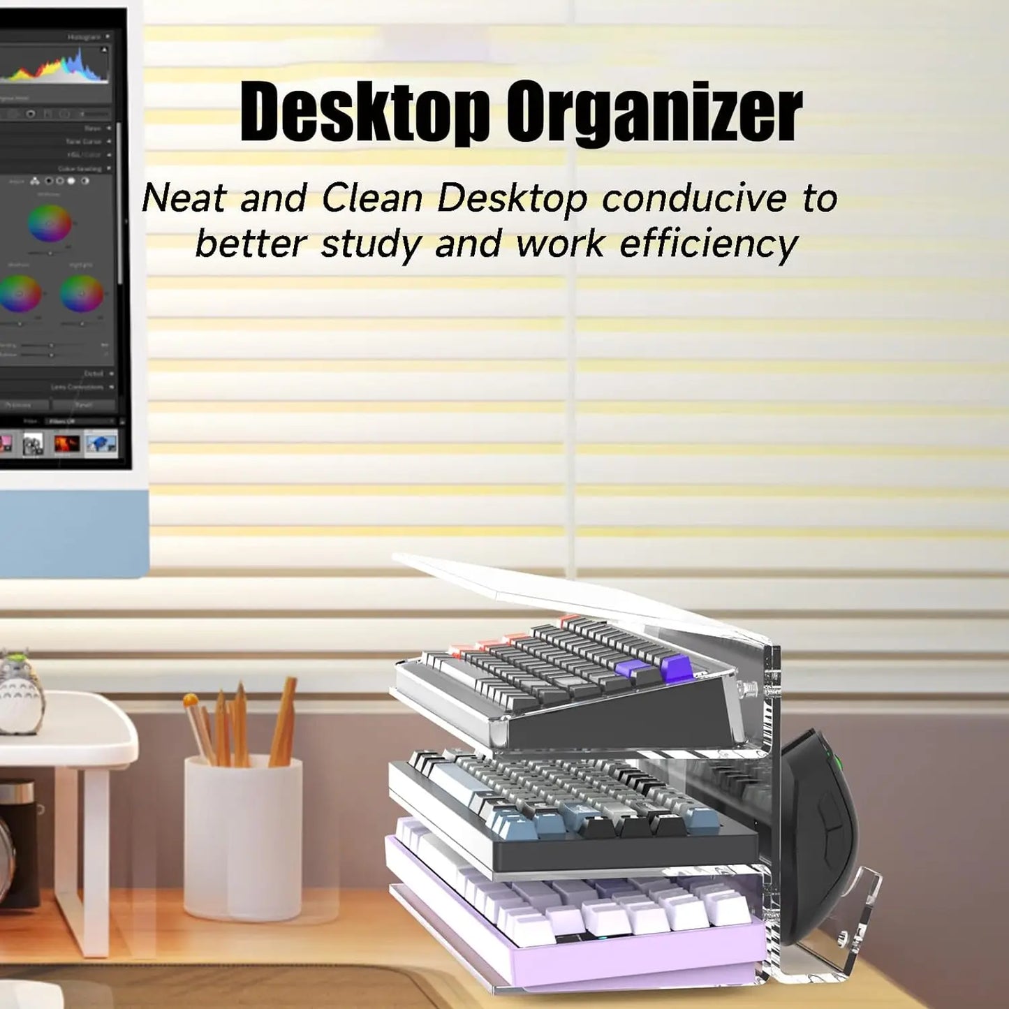 3-Tier Display Stand Desktop Organizer 3 Layers Transparent PMMA Acrylic Plate Frame Mice Holder Gaming Keyboard Mouse Storage