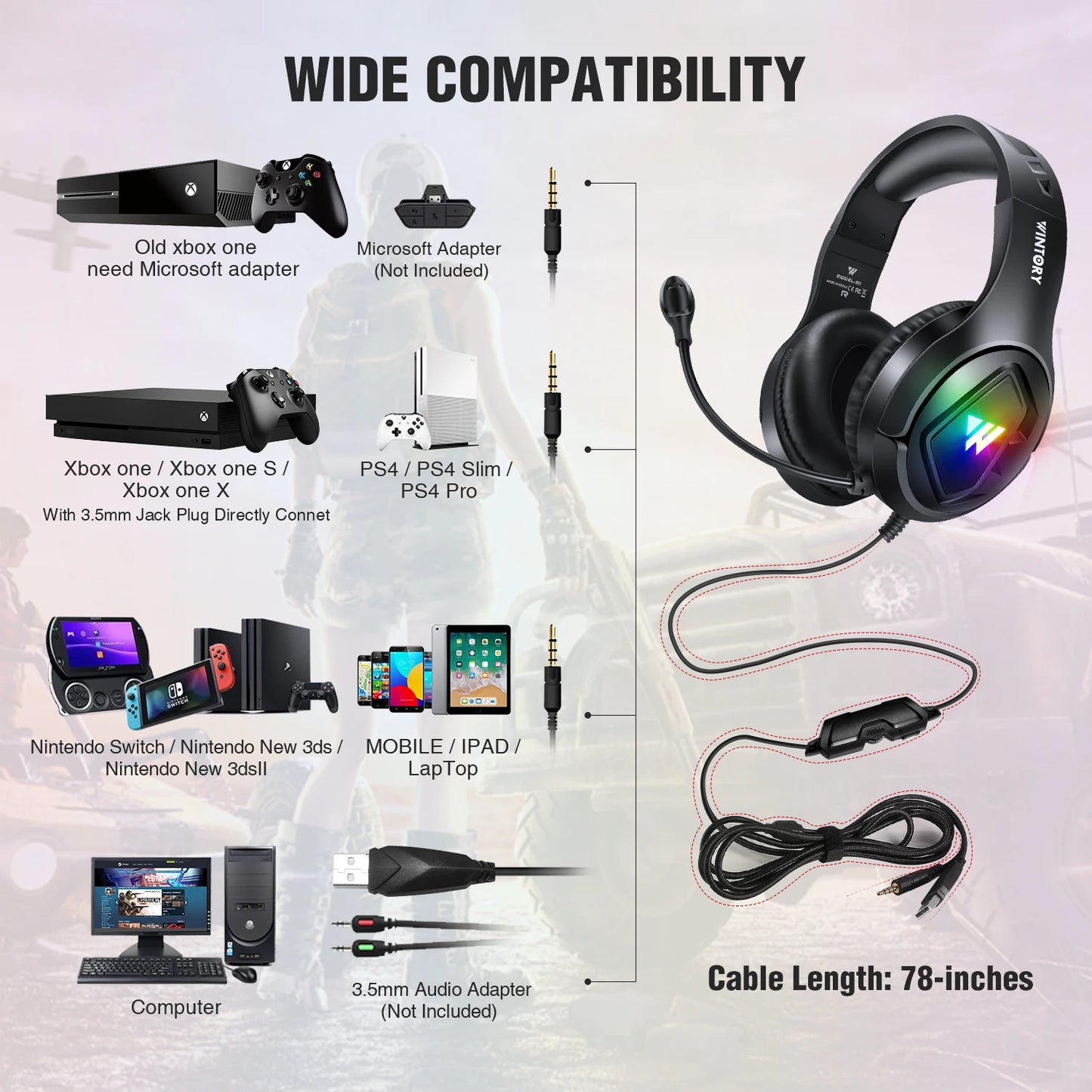 For Computer Gamer Gaming Headset Custom Over Ear Wired 3.5mm USB Wire RGB Light Gaming Headphone for PC With MIC