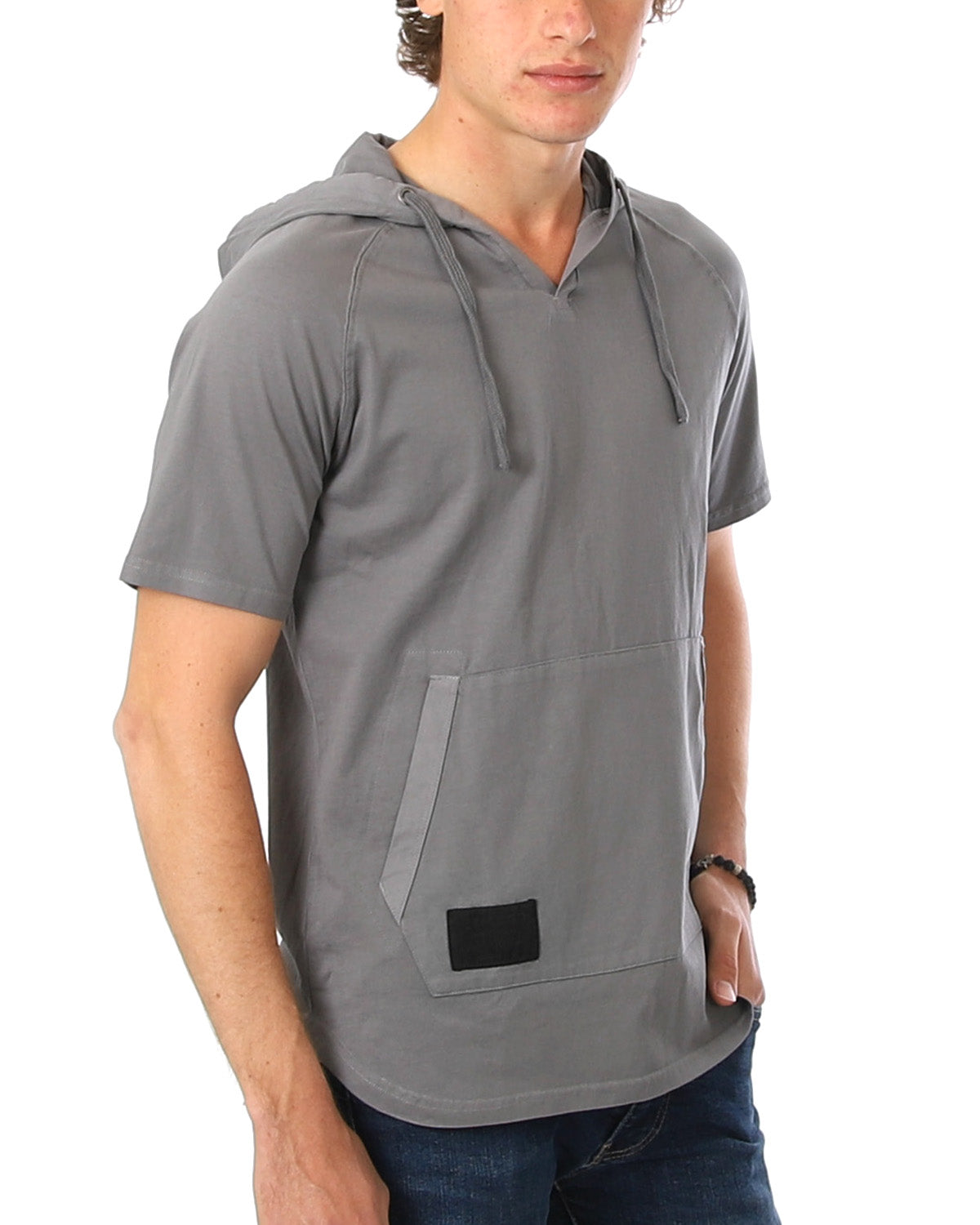 ZIMEGO Pigment Dyed Hooded Shirt Short Sleeve v Neck Raglan Henley Style Hoodie