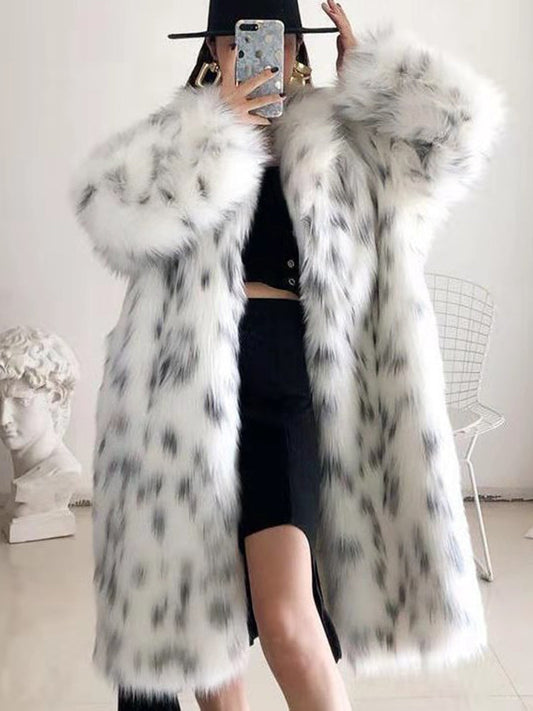 Women Winter New Faux Fox Fur Coats Ladies Casual Snow Leopard Print Fur Jackets Female Thick Warm Mid-Long Plush Outerw