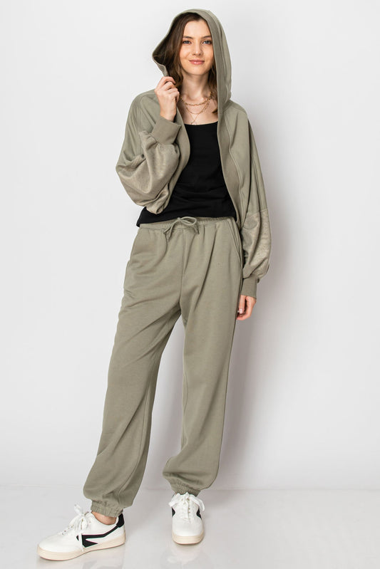 Hooded Bolero Shrug Long Sleeve  Cardigan Jogger Pants Set