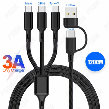 Eonline 3D 4FT 6 in 1 Charging Cable Multi Charger Cable Nylon Braided Multi Fast Charging Cord USB a/C to Phone USB C/Micro USB