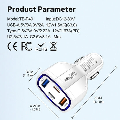 EONLINE 2USB+2PD Quick Charge 4-In-1 Car Cigarette Lighter 53W PD One Tow Four Mobile iPhone 16 15 14  Car Charger