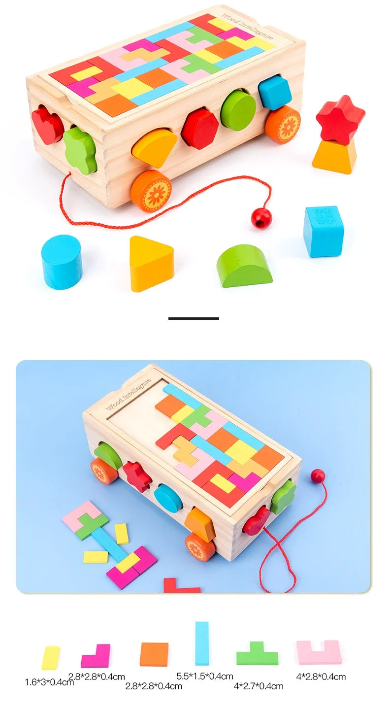New Design Hot Sale Baby Educational Digital Matching Game Wooden Number Puzzles Pull Cube Toys