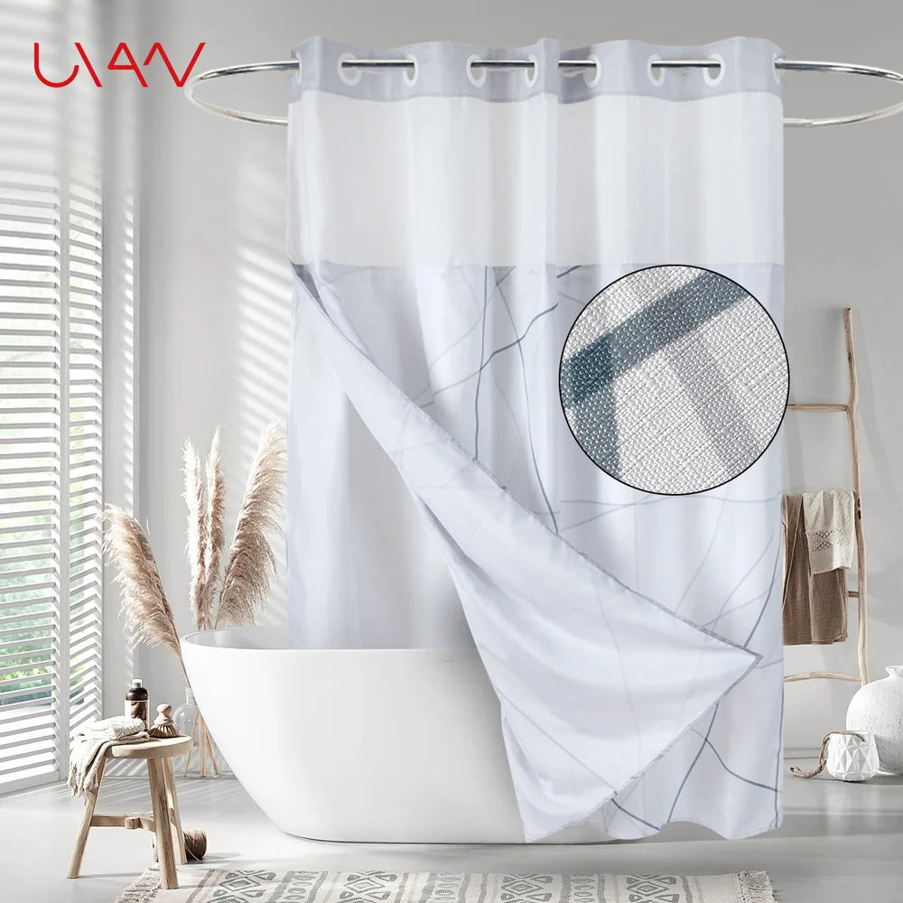 Uvan Wholesale Waterproof 100% Polyester 140gsm Fabric Digital Print Shower Curtain Bathroom With PP Hookless