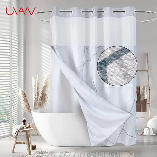 Uvan Wholesale Waterproof 100% Polyester 140gsm Fabric Digital Print Shower Curtain Bathroom With PP Hookless