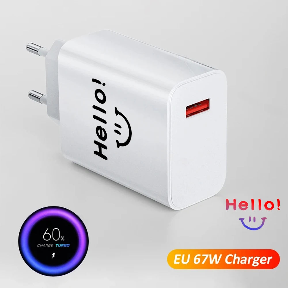 EONLINE 3D 67W Fast Charging USB C  Charge 3.0 PD USB Type C Fast Charge Adapter  With 10A Type C Cable Phone Accessories
