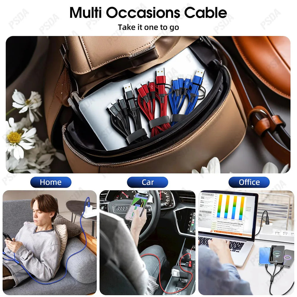 Eonline 3D 4FT 6 in 1 Charging Cable Multi Charger Cable Nylon Braided Multi Fast Charging Cord USB a/C to Phone USB C/Micro USB