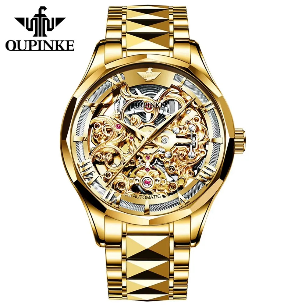 Oupinke 3168 Watch Hollow Out Design Tungsten Steel High Quality Mirror Luxury Brand Original Automatic Mechanical Men's Watches