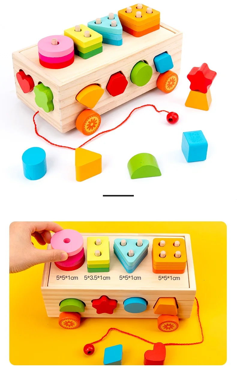 New Design Hot Sale Baby Educational Digital Matching Game Wooden Number Puzzles Pull Cube Toys