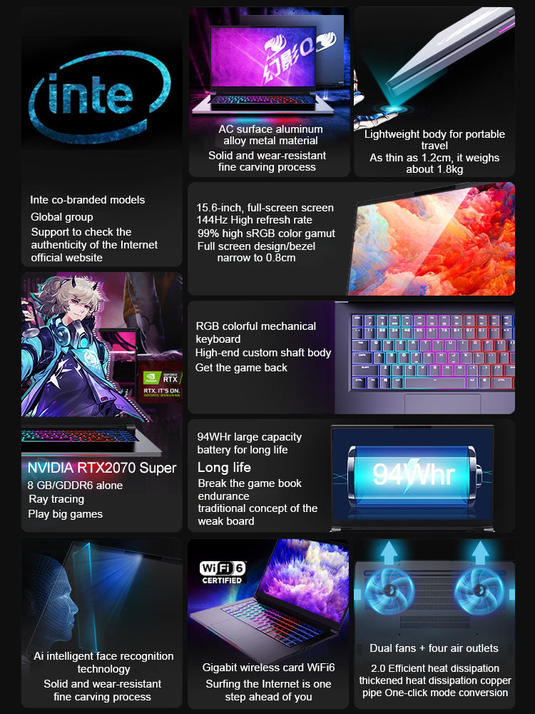 New 2022 Core I7 Thin and Light Gaming Notebook With High Configuration 2070Super/8g Graphics Card Student Laptop