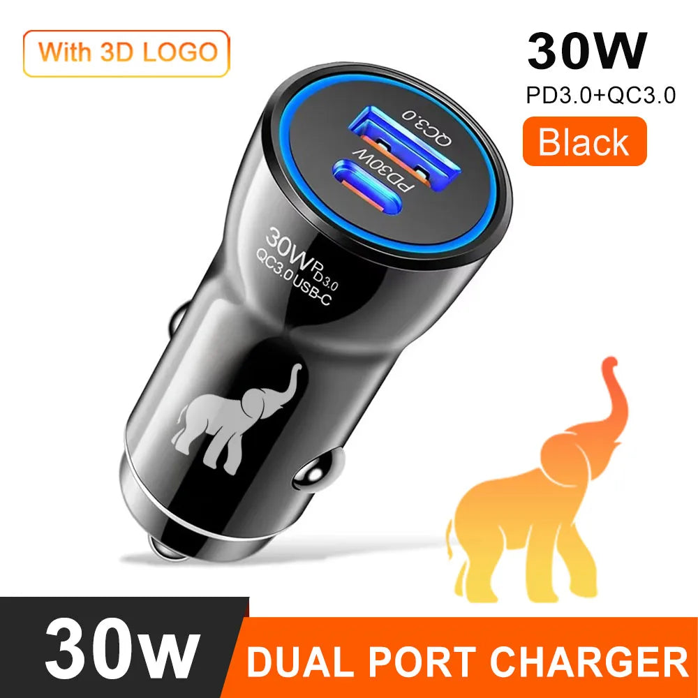 Eonline 48W Phone Car Charger Type C+USB Dual Fast Charging PD 30W+USB QC3.0 18W MAX for Car Lighter Slot Truck Universal Adapte