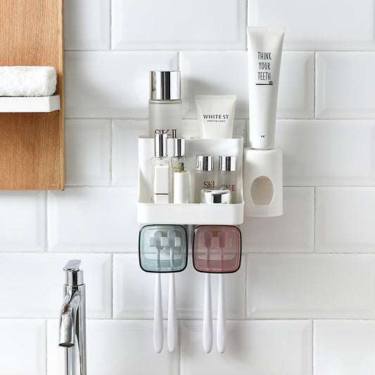 Wall Mounted Toothbrush Holder Multi Functional Bathroom Toothpaste Dispenser With 2 Toothbrush Slot Bathroom Products