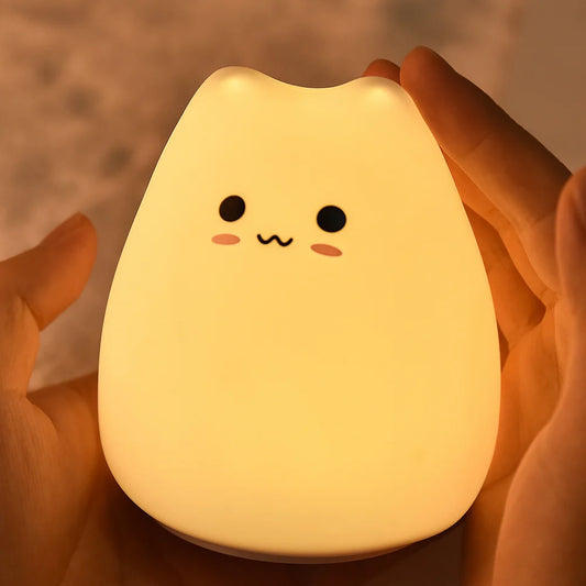 LED Cute Cat Battery Silicone Soft Kid Bedside Decor Night Light Baby Nursery Animal Cartoon Table Lamp for Children Gift