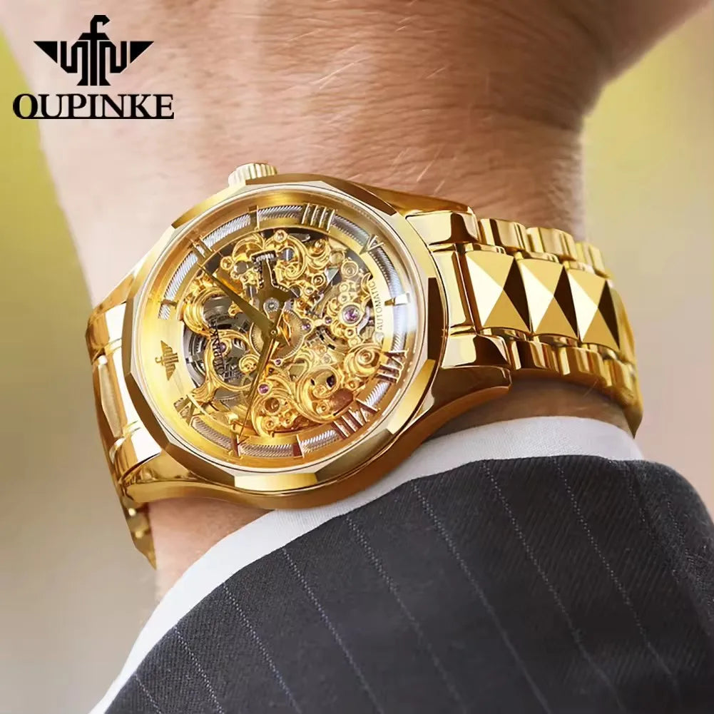 Oupinke 3168 Watch Hollow Out Design Tungsten Steel High Quality Mirror Luxury Brand Original Automatic Mechanical Men's Watches