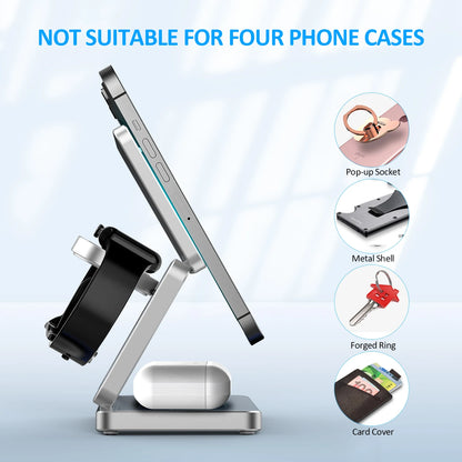 Magnetic Foldable Wireless Charger 3 in 1 Folding Wireless Charging for iPhone 16/15/14/13/12 Pro Max Fast Charging Dock Station
