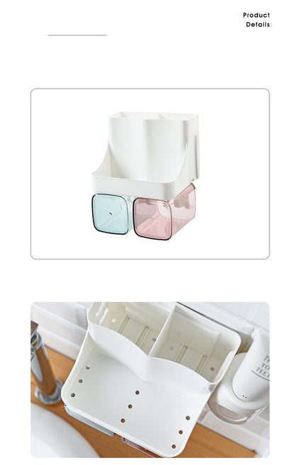 Wall Mounted Toothbrush Holder Multi Functional Bathroom Toothpaste Dispenser With 2 Toothbrush Slot Bathroom Products