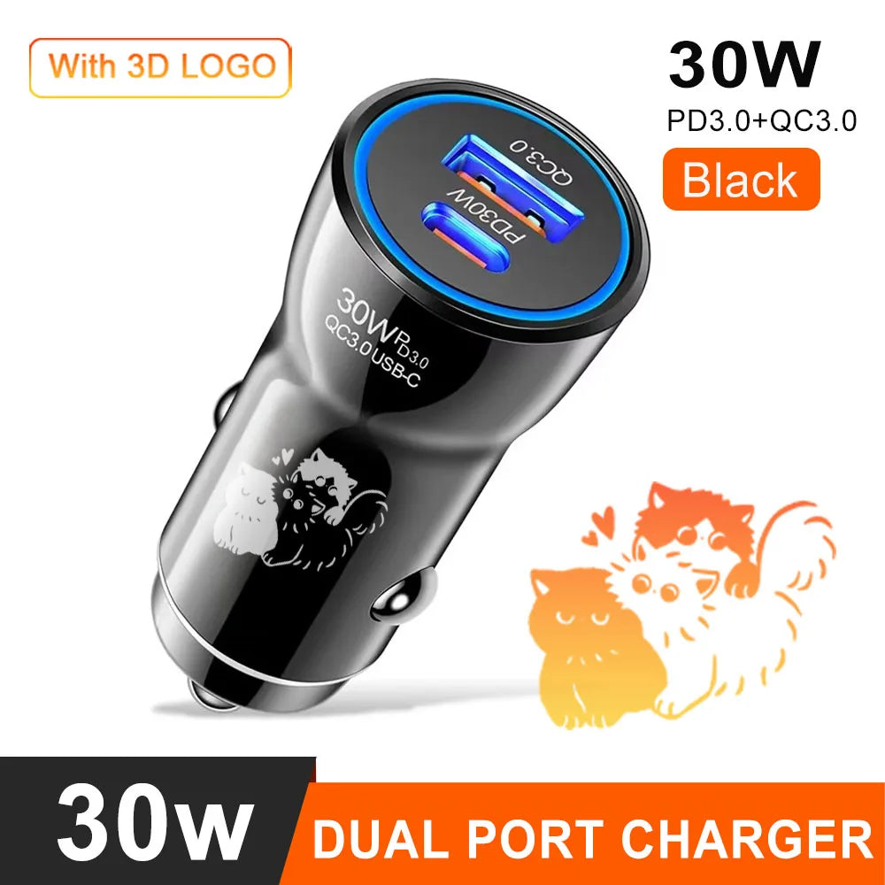 Eonline 48W Phone Car Charger Type C+USB Dual Fast Charging PD 30W+USB QC3.0 18W MAX for Car Lighter Slot Truck Universal Adapte