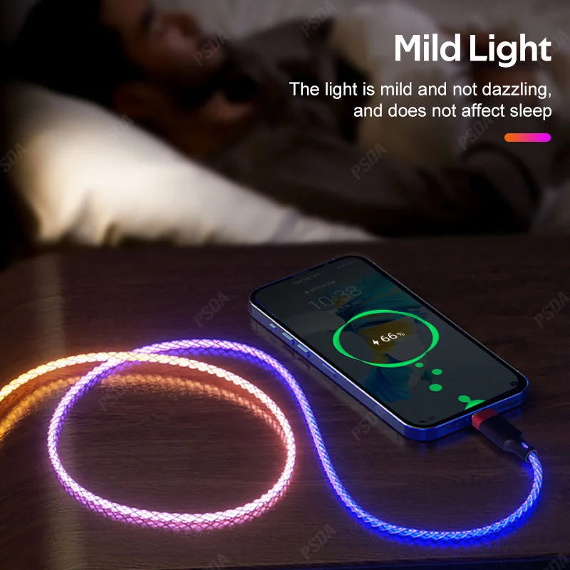 EONLINE RGB LED 6A USB Type C Cable Micro USB Fast Charging for Huawei Android Phone Charger for Xiaomi Samsung Oppo Vivo