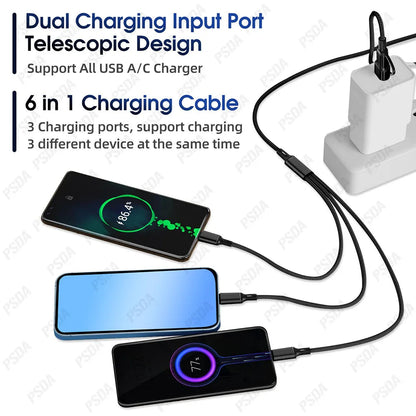 Eonline 3D 4FT 6 in 1 Charging Cable Multi Charger Cable Nylon Braided Multi Fast Charging Cord USB a/C to Phone USB C/Micro USB