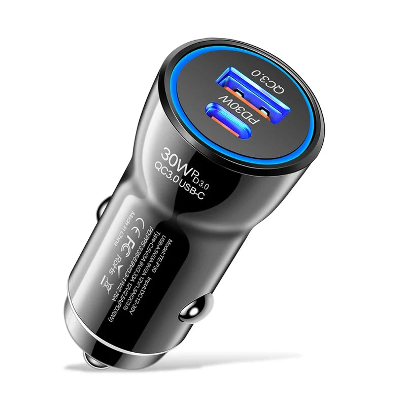 Eonline 48W Phone Car Charger Type C+USB Dual Fast Charging PD 30W+USB QC3.0 18W MAX for Car Lighter Slot Truck Universal Adapte