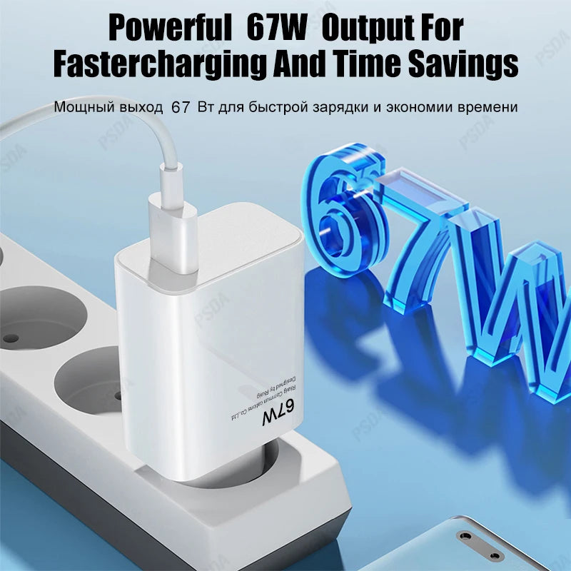 EONLINE 3D 67W Fast Charging USB C  Charge 3.0 PD USB Type C Fast Charge Adapter  With 10A Type C Cable Phone Accessories