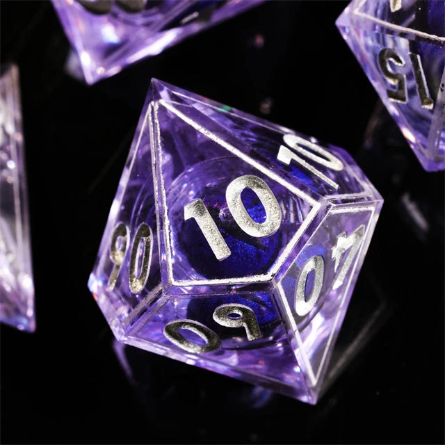 Mini Planet Custom Dragon Dungeon Desktop Games Liquid Core Polyhedral Resin Dice Set Sharp Edge Printing Pattern DND RPG Dice