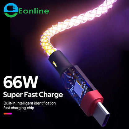EONLINE RGB LED 6A USB Type C Cable Micro USB Fast Charging for Huawei Android Phone Charger for Xiaomi Samsung Oppo Vivo