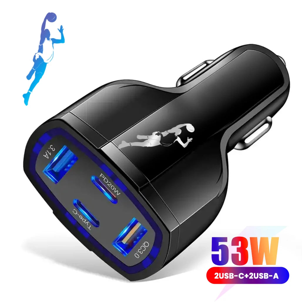 EONLINE 2USB+2PD Quick Charge 4-In-1 Car Cigarette Lighter 53W PD One Tow Four Mobile iPhone 16 15 14  Car Charger