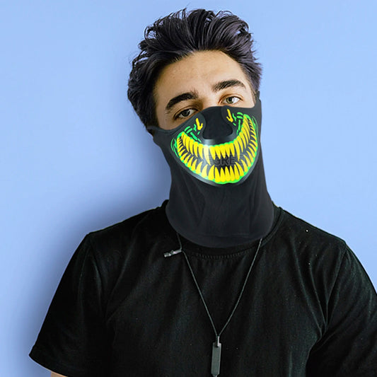 New Style Colorful Teeth El Sound Activated Mask Led Light Mask for Halloween Party Masks Picture Finegreen One Size 6 Color PVC