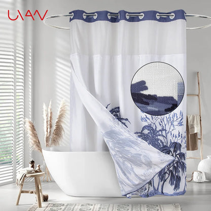 Uvan Wholesale Waterproof 100% Polyester 140gsm Fabric Digital Print Shower Curtain Bathroom With PP Hookless