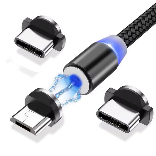 New Arrival 3 Plug 3 in 1 Magnetic Fast Charging Micro Usb Cable Type C Usb C Phone Charging  Cable Charger for Samsung IOS