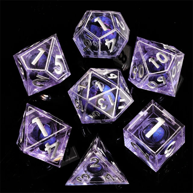 Mini Planet Custom Dragon Dungeon Desktop Games Liquid Core Polyhedral Resin Dice Set Sharp Edge Printing Pattern DND RPG Dice