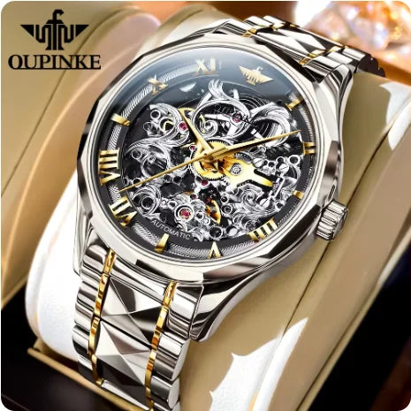 Oupinke 3168 Watch Hollow Out Design Tungsten Steel High Quality Mirror Luxury Brand Original Automatic Mechanical Men's Watches