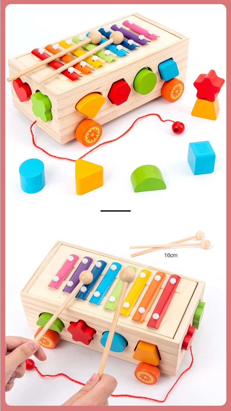 New Design Hot Sale Baby Educational Digital Matching Game Wooden Number Puzzles Pull Cube Toys