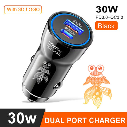 Eonline 48W Phone Car Charger Type C+USB Dual Fast Charging PD 30W+USB QC3.0 18W MAX for Car Lighter Slot Truck Universal Adapte