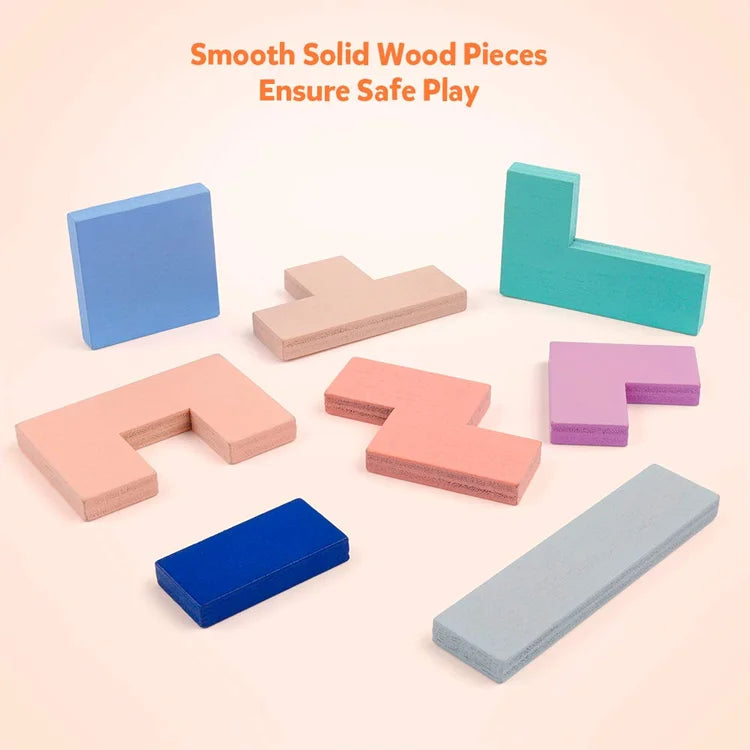 Factory Direct Sale Custom Colorful Wooden Magnetic T Shape Tangram Puzzle Educational Toy Tangram Pieces Set for Kids