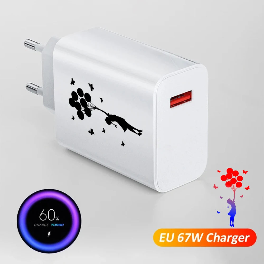 EONLINE 3D 67W Fast Charging USB C  Charge 3.0 PD USB Type C Fast Charge Adapter  With 10A Type C Cable Phone Accessories