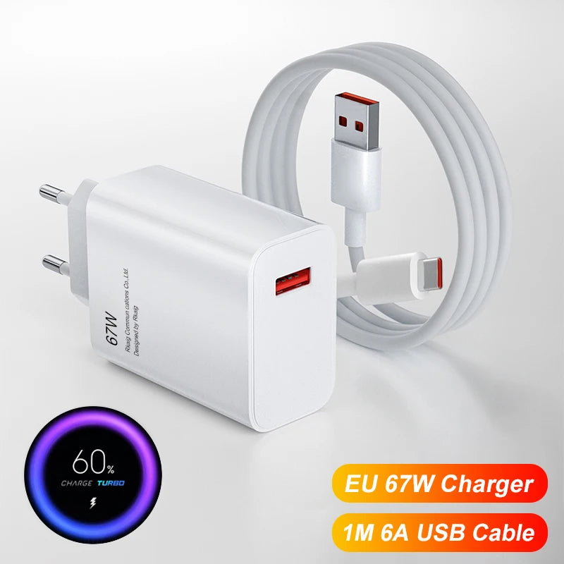 EONLINE 3D 67W Fast Charging USB C  Charge 3.0 PD USB Type C Fast Charge Adapter  With 10A Type C Cable Phone Accessories