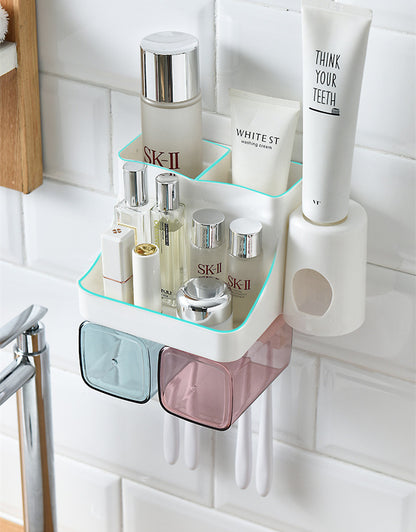 Wall Mounted Toothbrush Holder Multi Functional Bathroom Toothpaste Dispenser With 2 Toothbrush Slot Bathroom Products