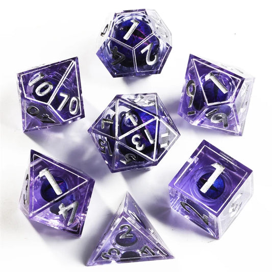 Mini Planet Custom Dragon Dungeon Desktop Games Liquid Core Polyhedral Resin Dice Set Sharp Edge Printing Pattern DND RPG Dice
