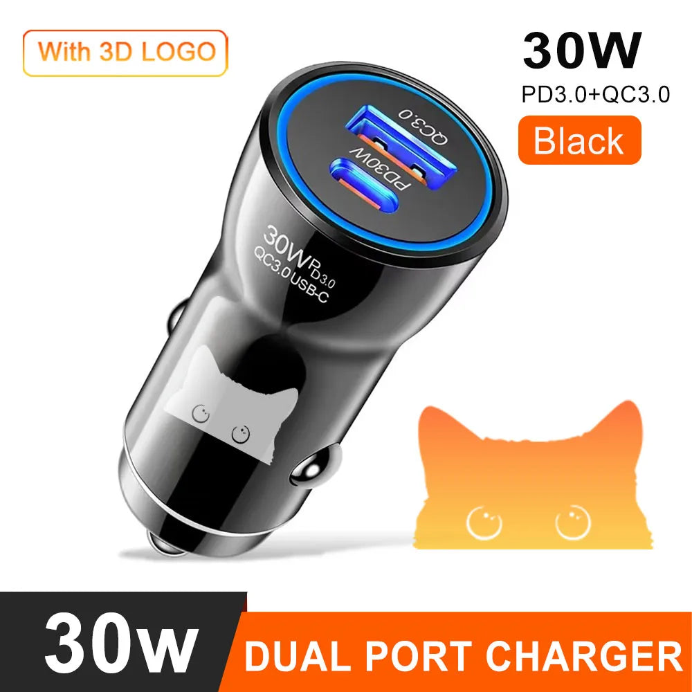 Eonline 48W Phone Car Charger Type C+USB Dual Fast Charging PD 30W+USB QC3.0 18W MAX for Car Lighter Slot Truck Universal Adapte