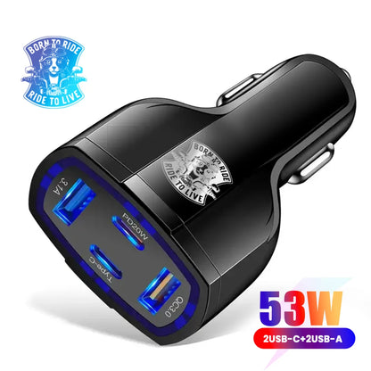 EONLINE 2USB+2PD Quick Charge 4-In-1 Car Cigarette Lighter 53W PD One Tow Four Mobile iPhone 16 15 14  Car Charger