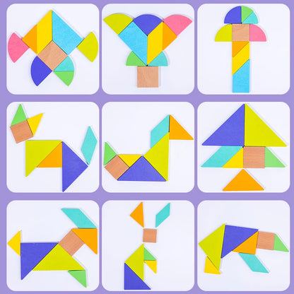 2022 Hot Selling Creative Children Brain Training Geometry Intelligence Wooden Tin Box Tangram Puzzle Kids Toys